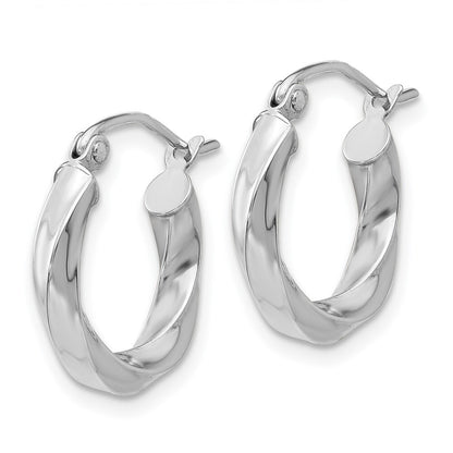 14k White Gold 3mm Twisted Hoop Earrings Gift for Women