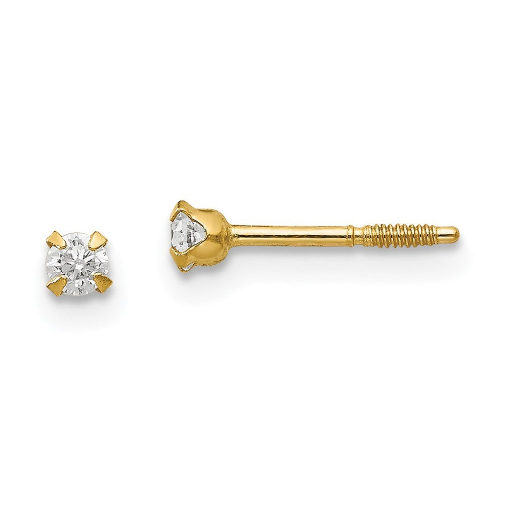 14k Yellow Gold 2.25mm Cubic Zirconia Baby Stud Earrings Gift for Women