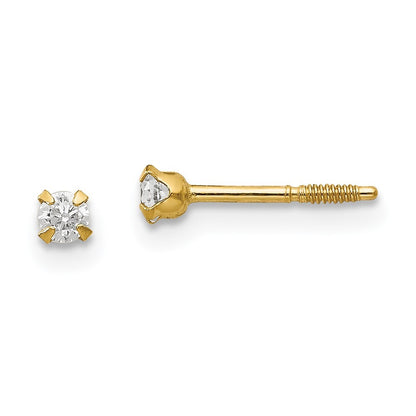 14k Yellow Gold 2.25mm Cubic Zirconia Baby Stud Earrings Gift for Women