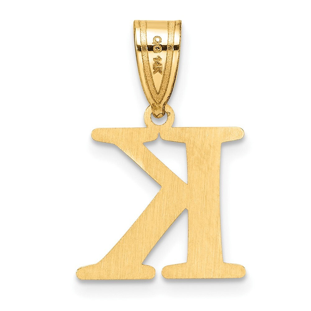 14k Yellow Gold Polished Etched Letter K Initial Pendant for Women