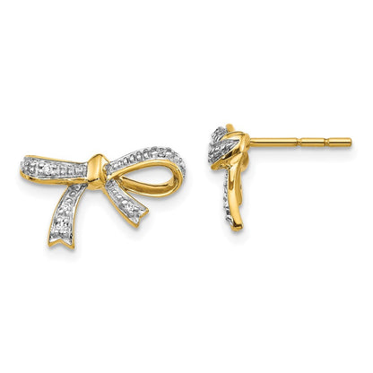 14k Yellow Gold Diamond Bow Earrings