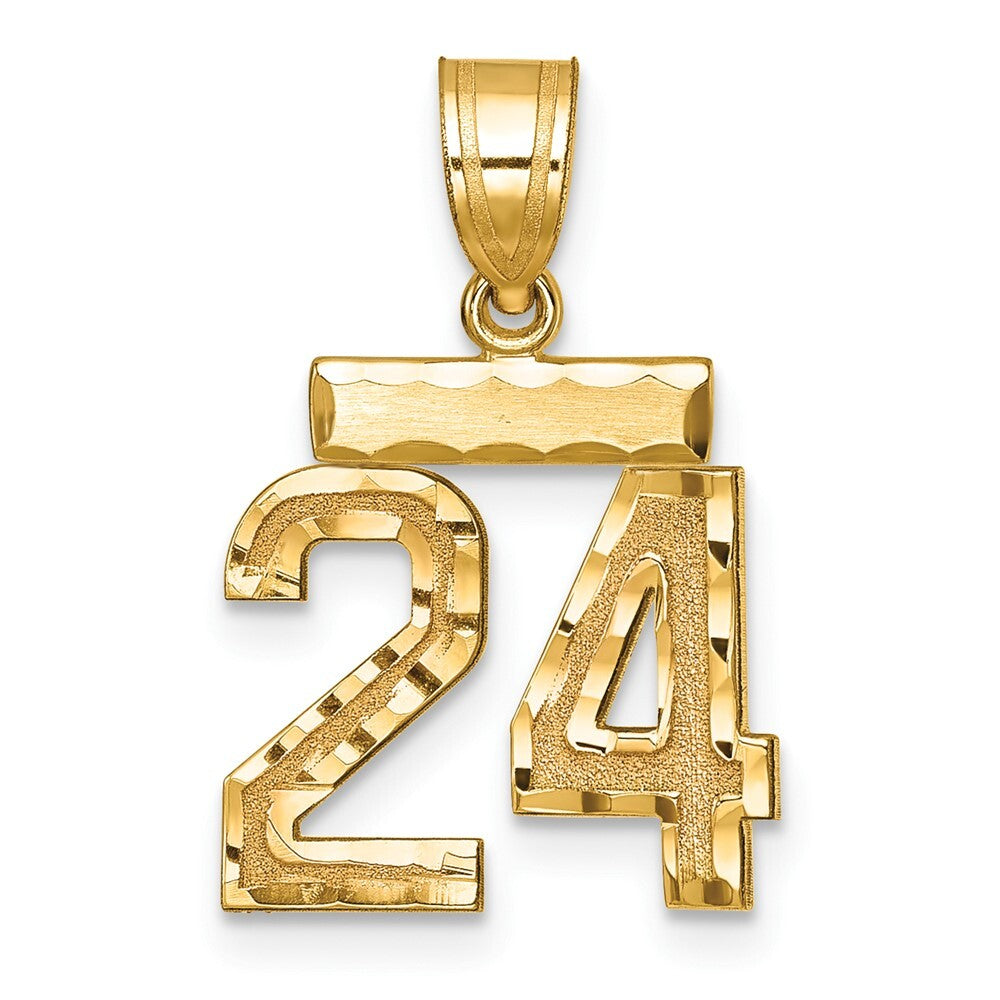14k Yellow Gold Small Brushed Diamond-cut Number 24 Charm Pendant for Women