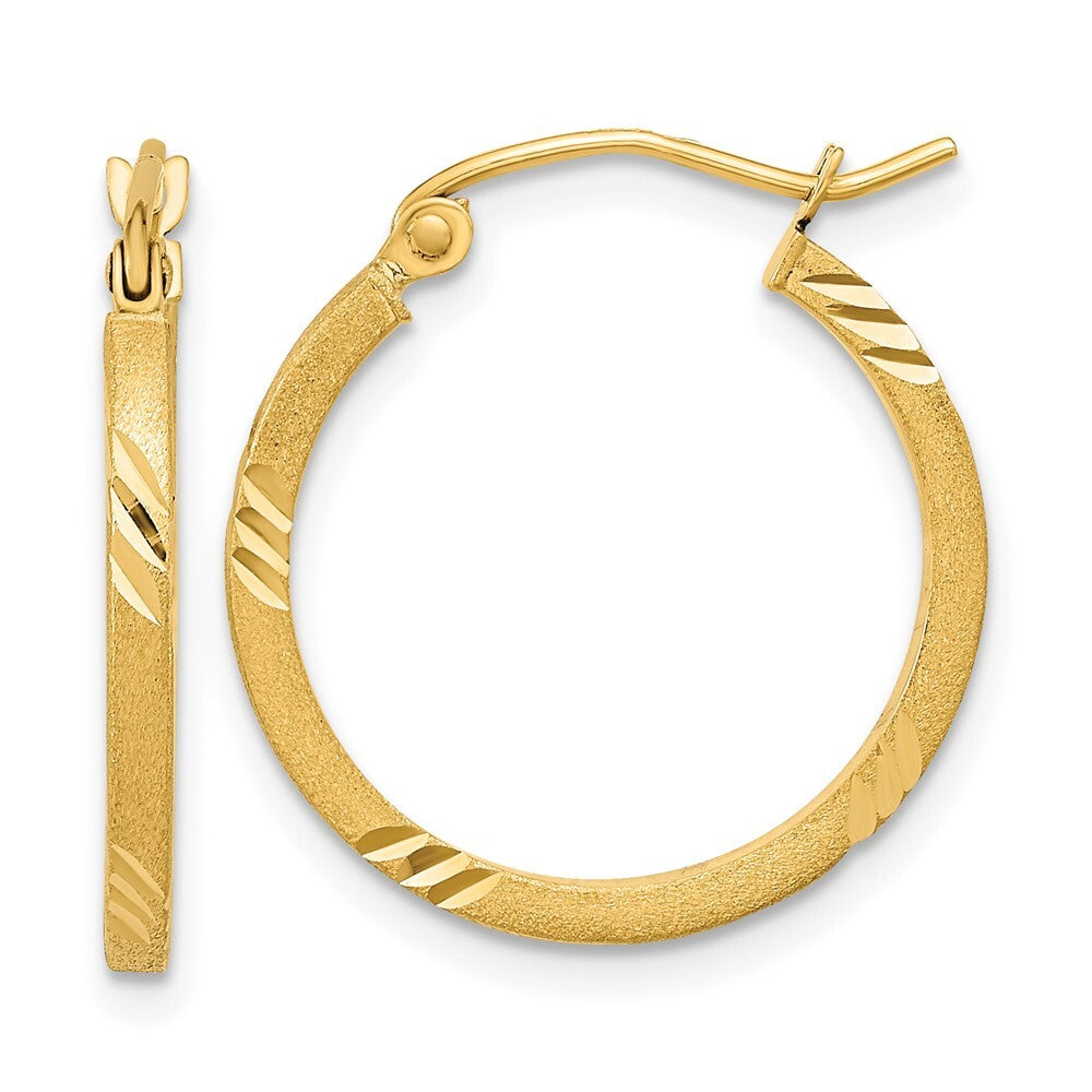 14k Yellow Gold Satin Diamond-cut Square Tube Hoop Earrings Gift for Women