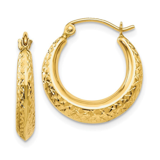 14k Yellow Gold Textured Hollow Hoop Earrings Gift for Women