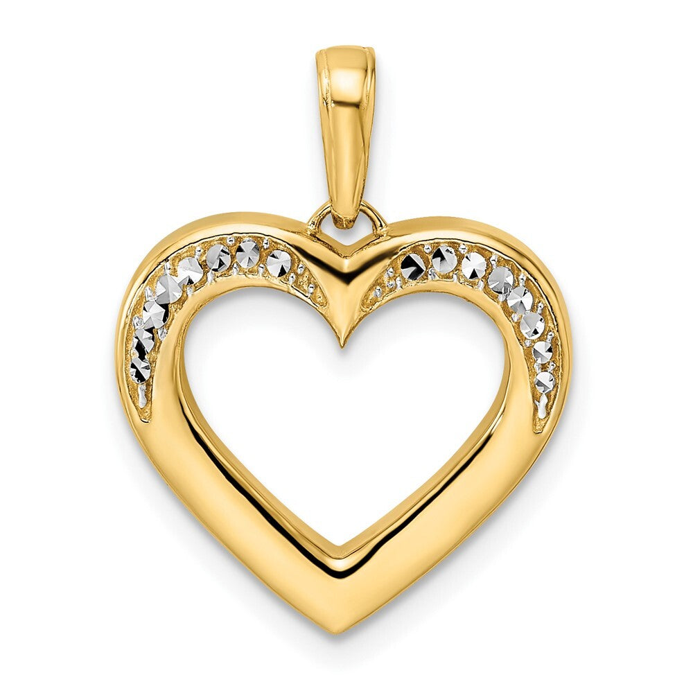 14k Yellow Gold and White Rhodium Diamond-cut Fancy Heart Pendant for Women