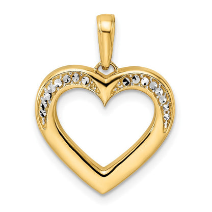 14k Yellow Gold and White Rhodium Diamond-cut Fancy Heart Pendant for Women