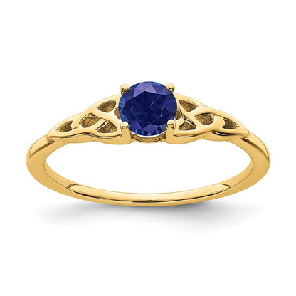 14K Yellow Gold Created Sapphire Celtic Knot Ring Size 7