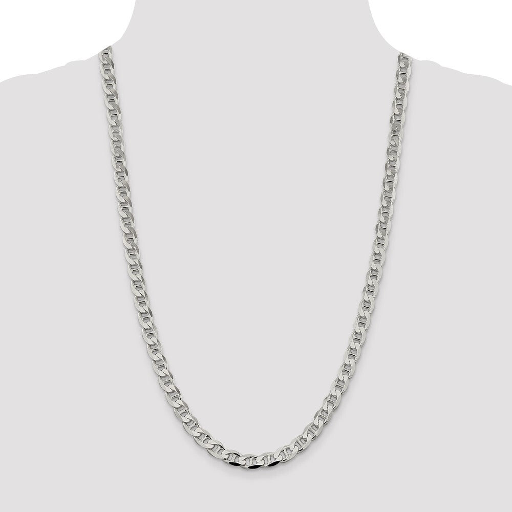 Sterling Silver 7.4mm Diamond-cut Flat Anchor Curb Chain