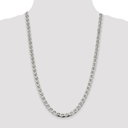 Sterling Silver 7.4mm Diamond-cut Flat Anchor Curb Chain