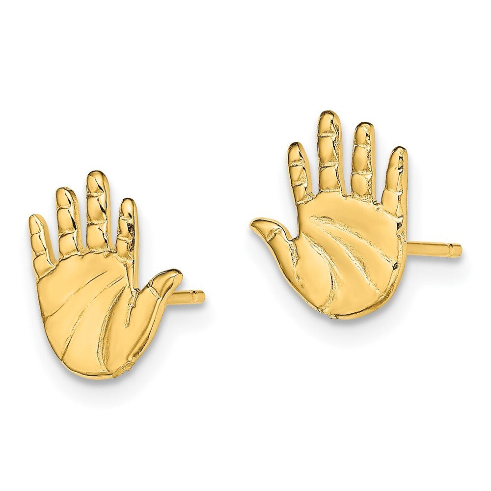 14k Yellow Gold Single Hand Print Stud Earrings Gift for Women