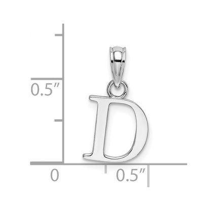 14K White Polished Block Letter D Initial Pendant