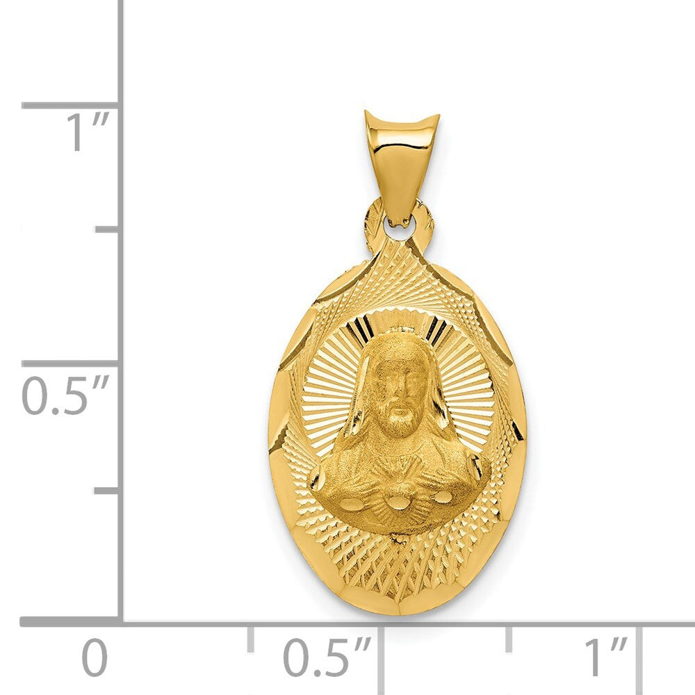 14k Yellow Gold Polished Diamond-Cut Sagrado Corazon Oval Pendant for Women