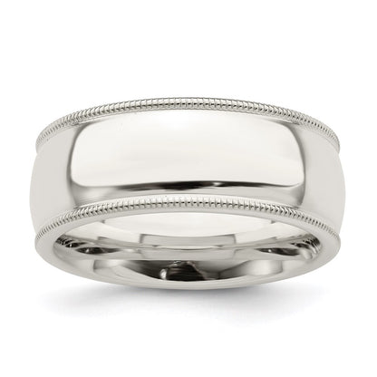 Sterling Silver 8mm Comfort Fit Half Round Milgrain Size 12.5 Band Ring