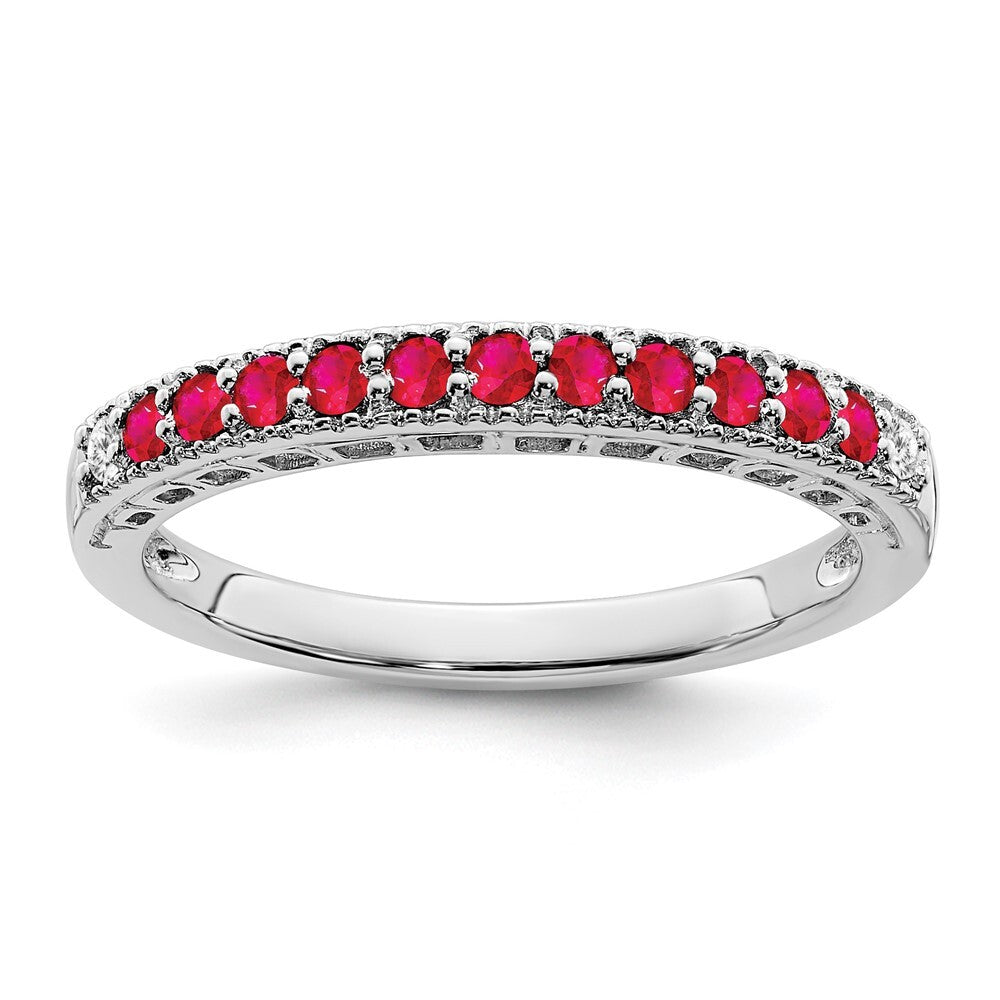 14k White Gold Ruby and Diamond Band Size 7