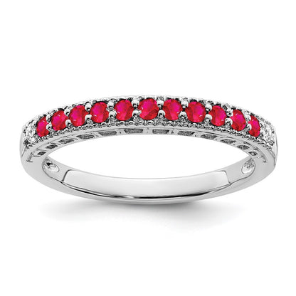 14k White Gold Ruby and Diamond Band Size 7