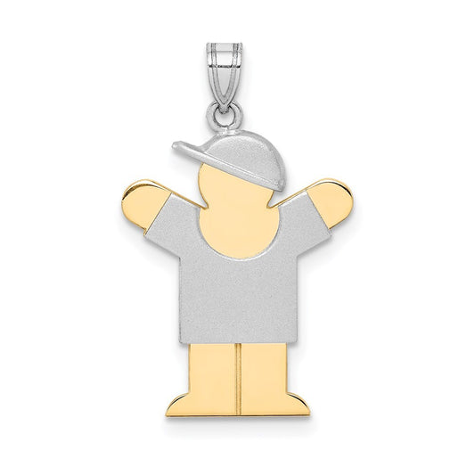 14k Two-tone Gold Small Boy with Hat on Right Engravable Charm Pendant