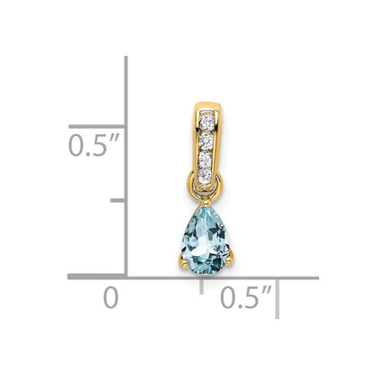 14k Yellow Gold Pear Aquamarine and Diamond Pendant