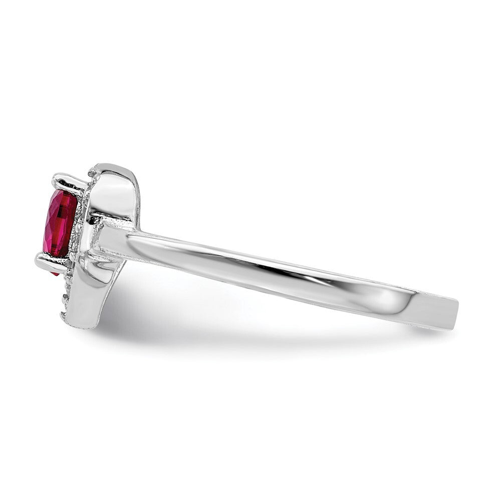Sterling Silver Rhodium-plated Created Corundum & Cubic Zirconia Heart Ring SZ 8