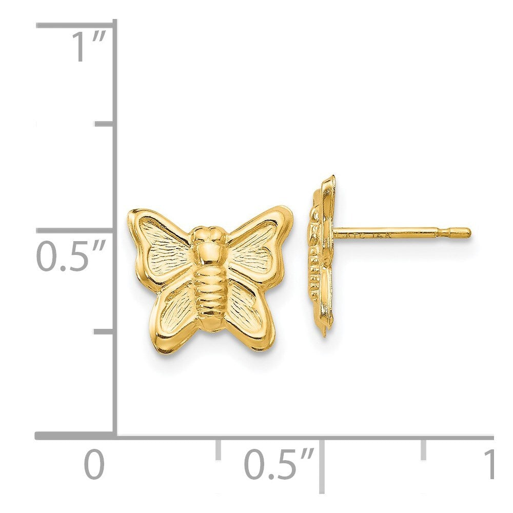 14k Yellow Gold Butterfly Stud Earrings Gift for Women