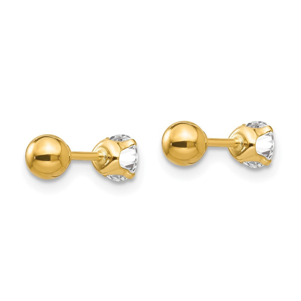 14k Yellow Gold Polished Reversible Cubic Zirconia & 4mm Ball Stud Earrings