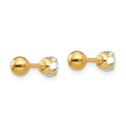 14k Yellow Gold Polished Reversible Cubic Zirconia & 4mm Ball Stud Earrings