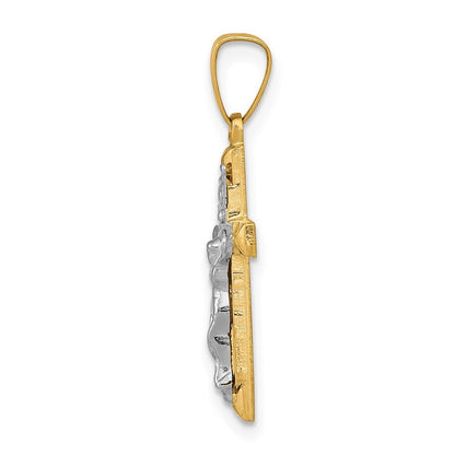 14k Two-tone Gold INRI Hollow Crucifix Pendant for Women