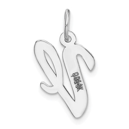 14k White Gold Medium Script Letter V Initial Charm Pendant for Women