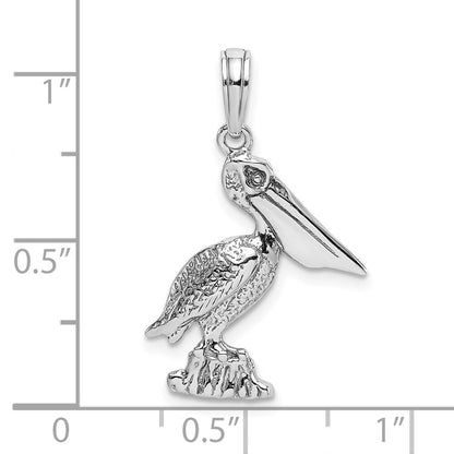 14k White Gold Standing Pelican Charm Pendant for Women
