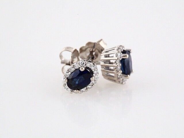 14k White Gold Natural Blue Sapphire and 1/3 CTW Diamond Cluster Stud Earrings