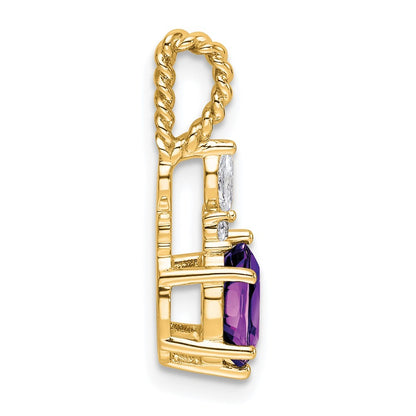 14k Yellow Gold Polished Diamond and Amethyst Twisted Chain Slide