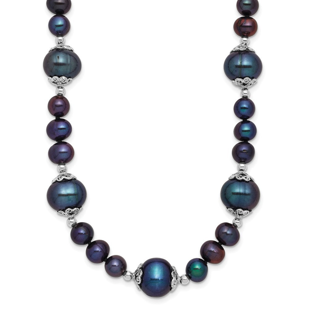 Sterling Silver 6-9mm Black Near Round Cultured Pearl 5-station Necklace 18"