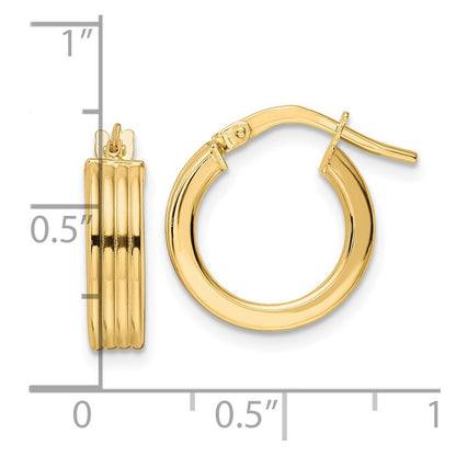 14k Yellow Gold Polished Textured Hoop Earrings Gift for Women