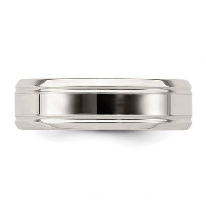 Sterling Silver 6mm Polished Flat Grooved Beveled Edge Fancy Band Size 7