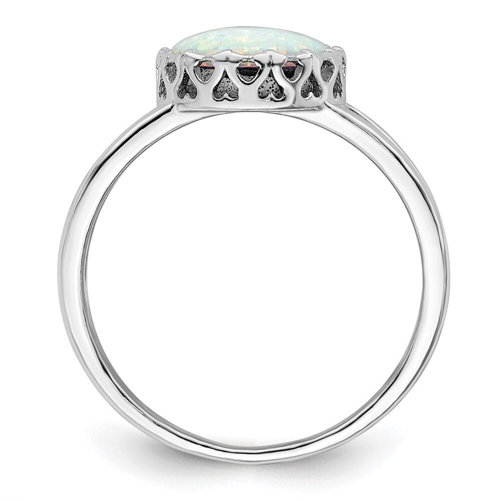 Sterling Silver Rhodium-plated Round White Created Opal Inlay Ring Size 8