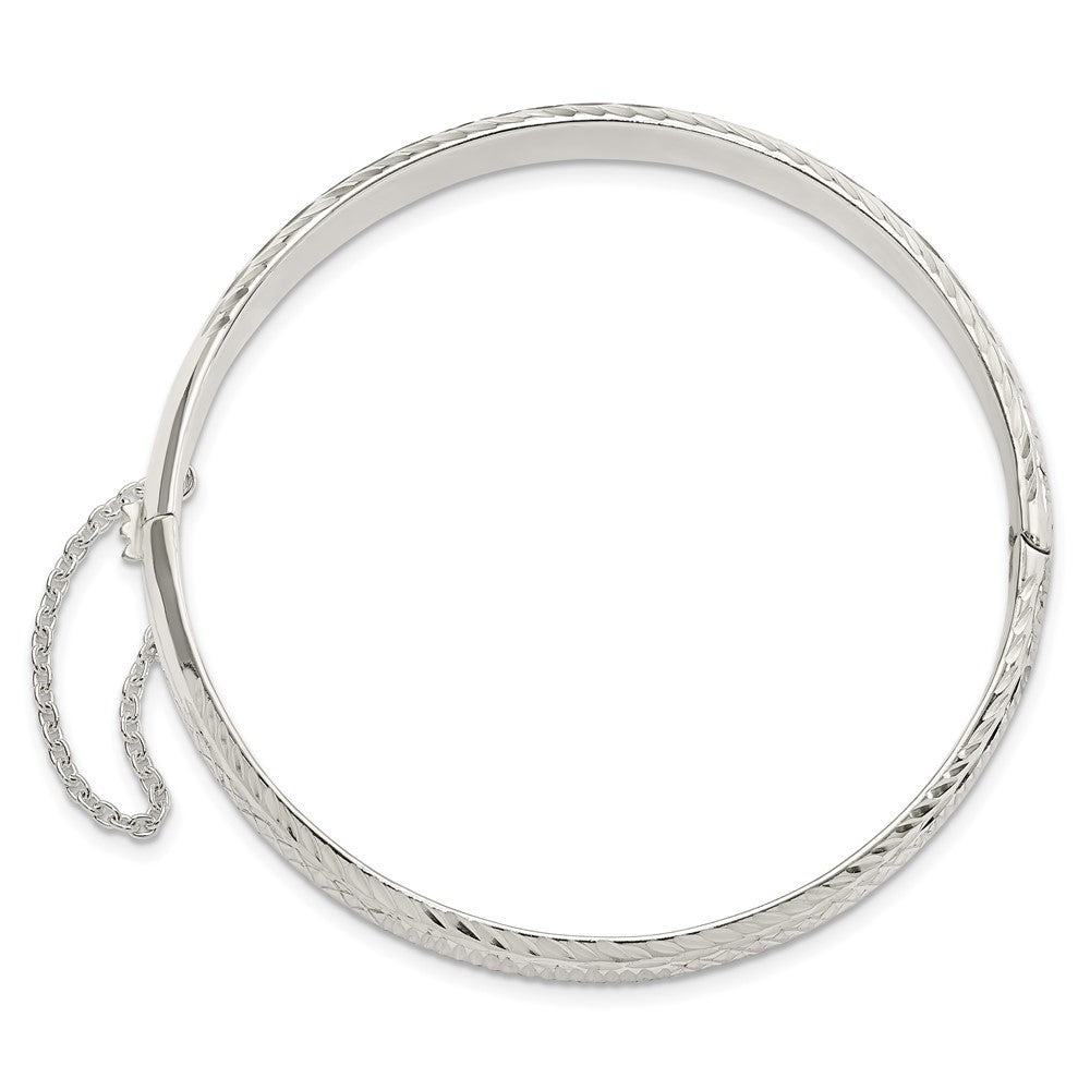Sterling Silver Polished and Diamond-Cut 7.25mm Hinged Bangle