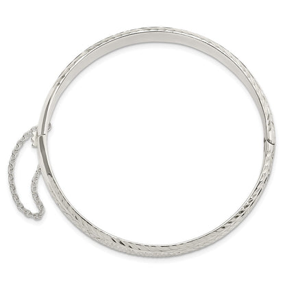 Sterling Silver Polished and Diamond-Cut 7.25mm Hinged Bangle