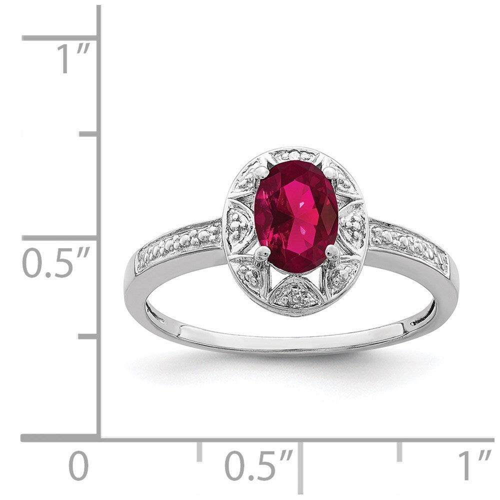Sterling Silver Rhodium-plated Diamond & Created Ruby Ring