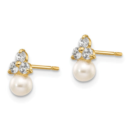 14k Yellow Gold Madi K CZ and FW Cultured Pearl Post Earrings