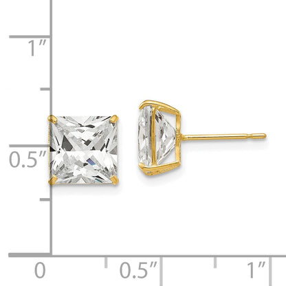 14k Yellow Gold 8mm Square Cubic Zirconia Stud Earrings Gift for Women