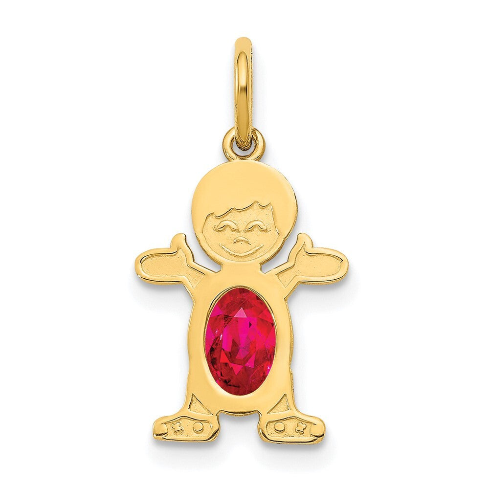 14k Yellow Gold Boy 6x4 Oval Genuine Ruby-July Pendant for Women