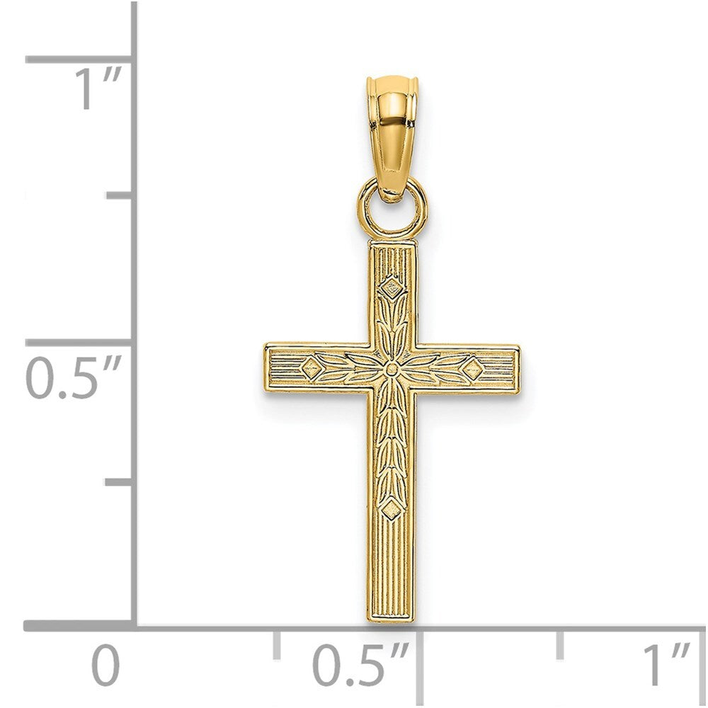 14k Yellow Gold Textured Center Block Cross Charm Pendant for Women