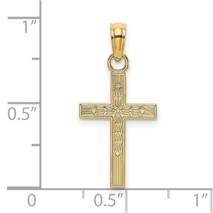 14k Yellow Gold Textured Center Block Cross Charm Pendant for Women