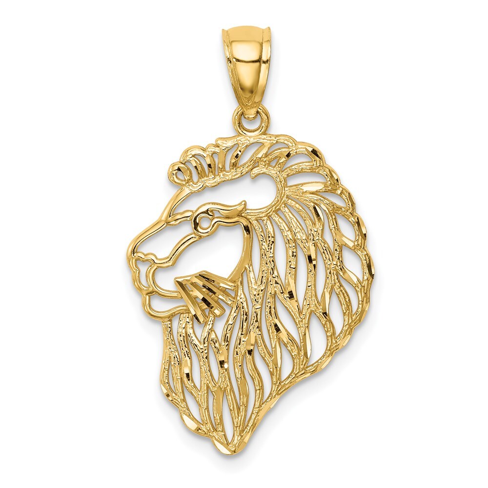 14k Yellow Gold Diamond-Cut Lion Profile Pendant for Women