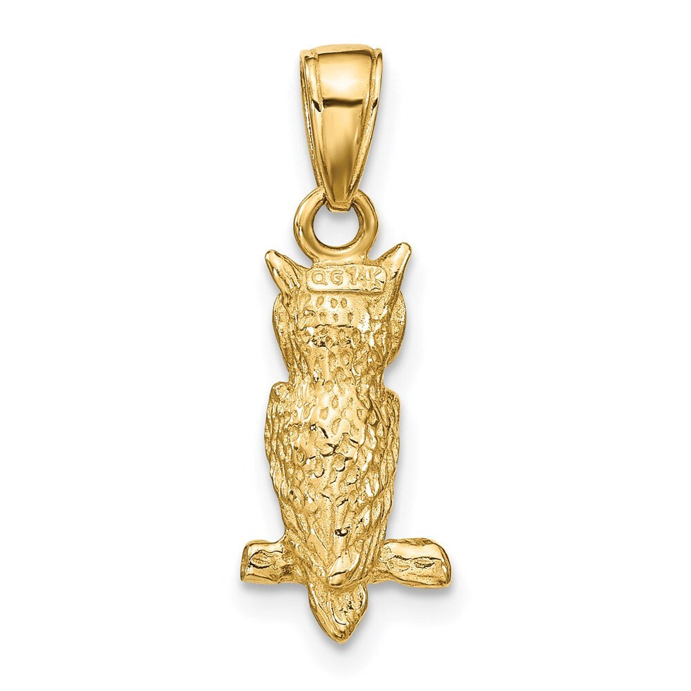14k Yellow Gold 3-D Owl Pendant for Women