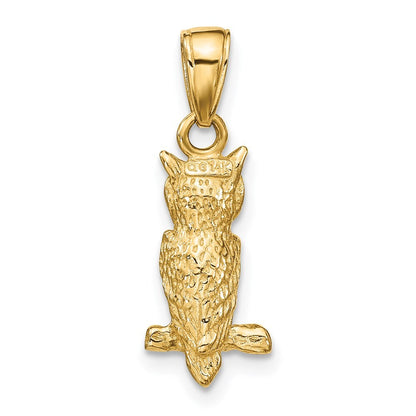 14k Yellow Gold 3-D Owl Pendant for Women