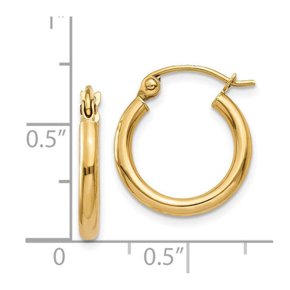 14k Yellow Gold Polished 2x15mm Tube Hoop Earrings Gift for Women
