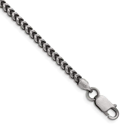 Sterling Silver Antiqued 3.1mm Diamond-Cut Square Franco Chain Necklace