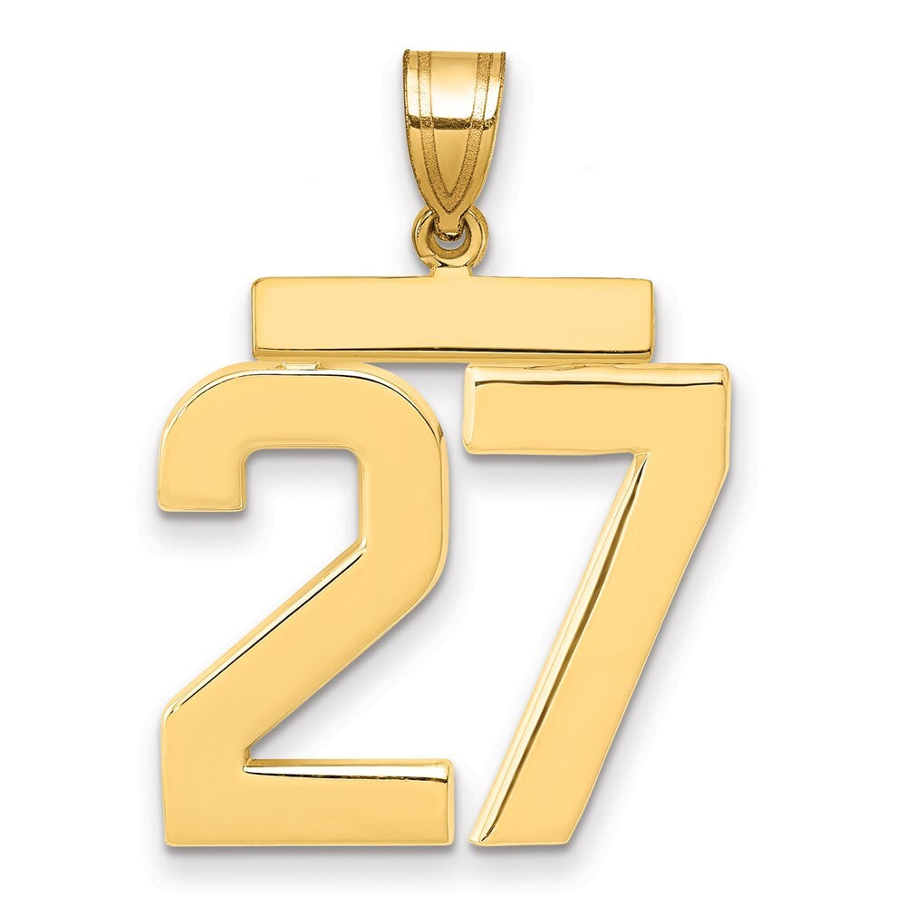 14k Yellow Gold Large Polished Number 27 Charm Pendant for Women