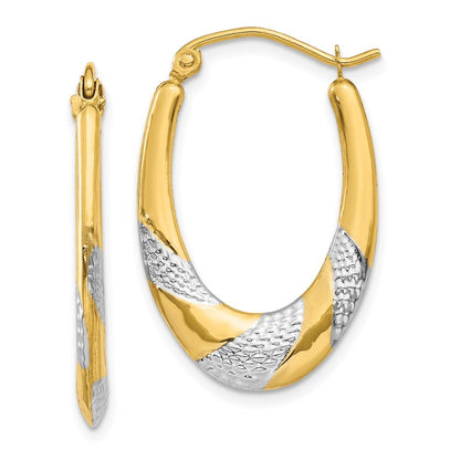 14k Yellow Gold & Rhodium Hollow Oval Hoop Earrings