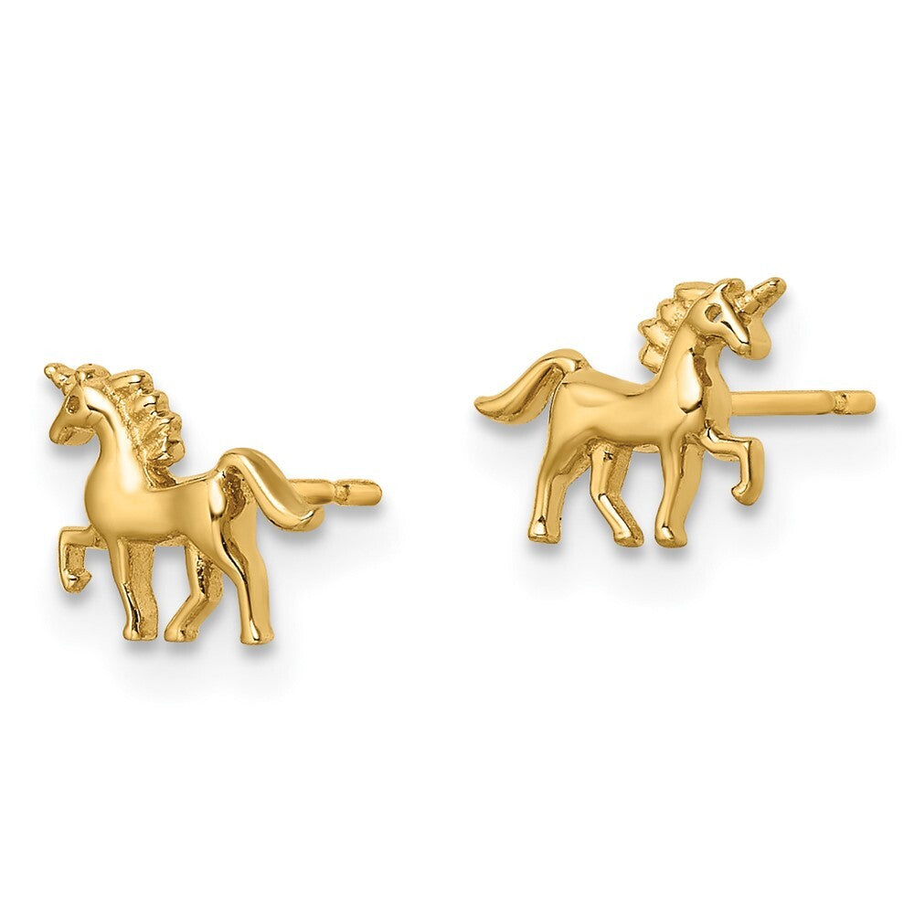 14k Yellow Gold Unicorn Stud Earrings Gift for Women